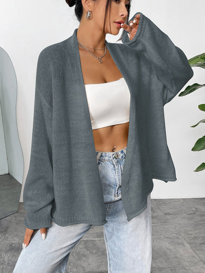 Open Front Dropped Shoulder Cardigan