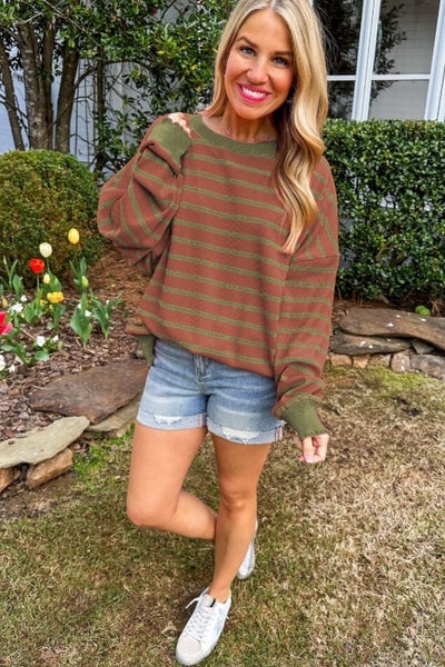 Striped Round Neck Long Sleeve Sweater