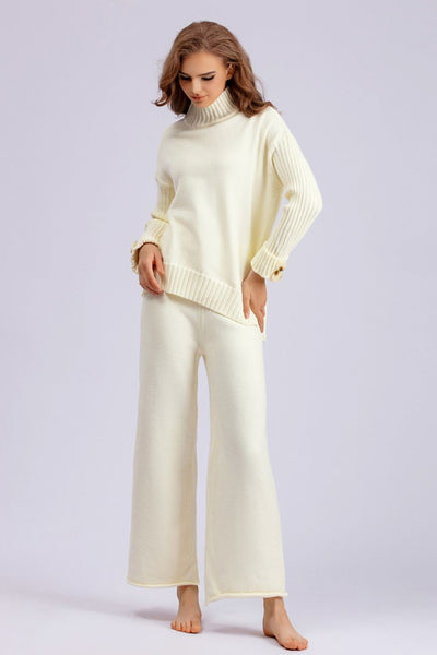 Basic Bae High- Low Turtleneck Long Sleeve Top and Pants Sweater Set