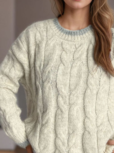 Cable Knit Round Neck Long Sleeve Sweater