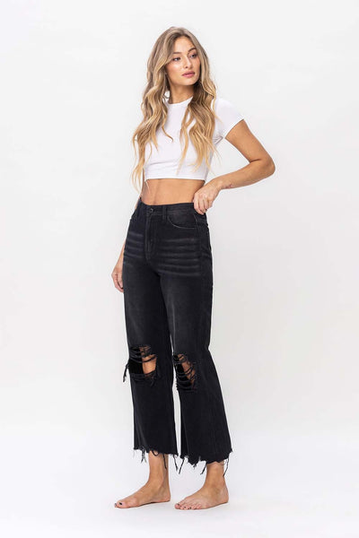 Vervet by Flying Monkey Vintage Ultra High Waist Distressed Crop Flare Jeans