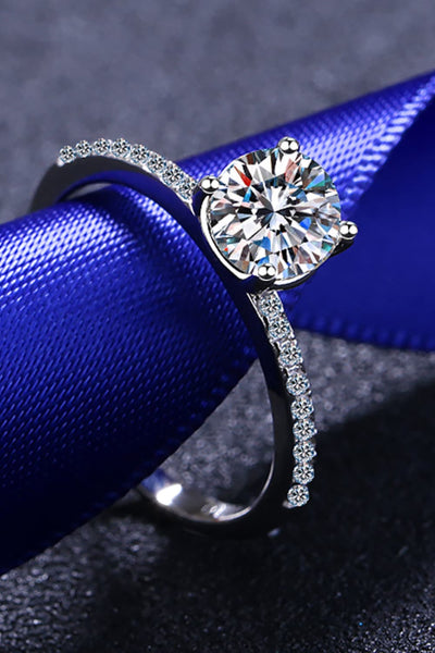 1 Carat Moissanite Rhodium-Plated Side Stone Ring