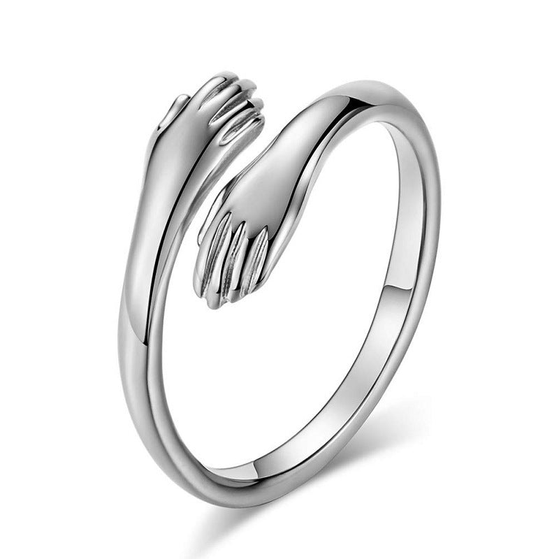 Alloy Simple Hands Hug Ring Opening Adjustable Jewelry