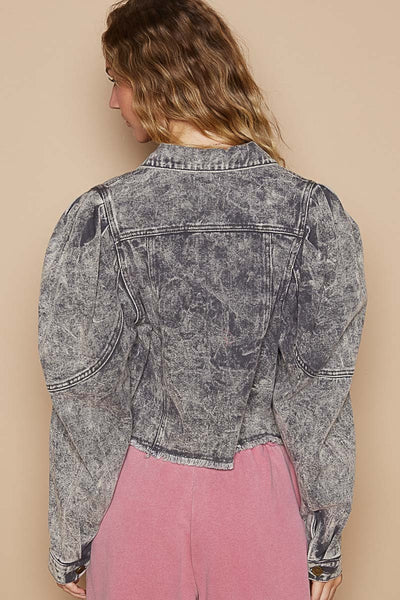 POL Raw Hem Button Up Cropped Denim Jacket