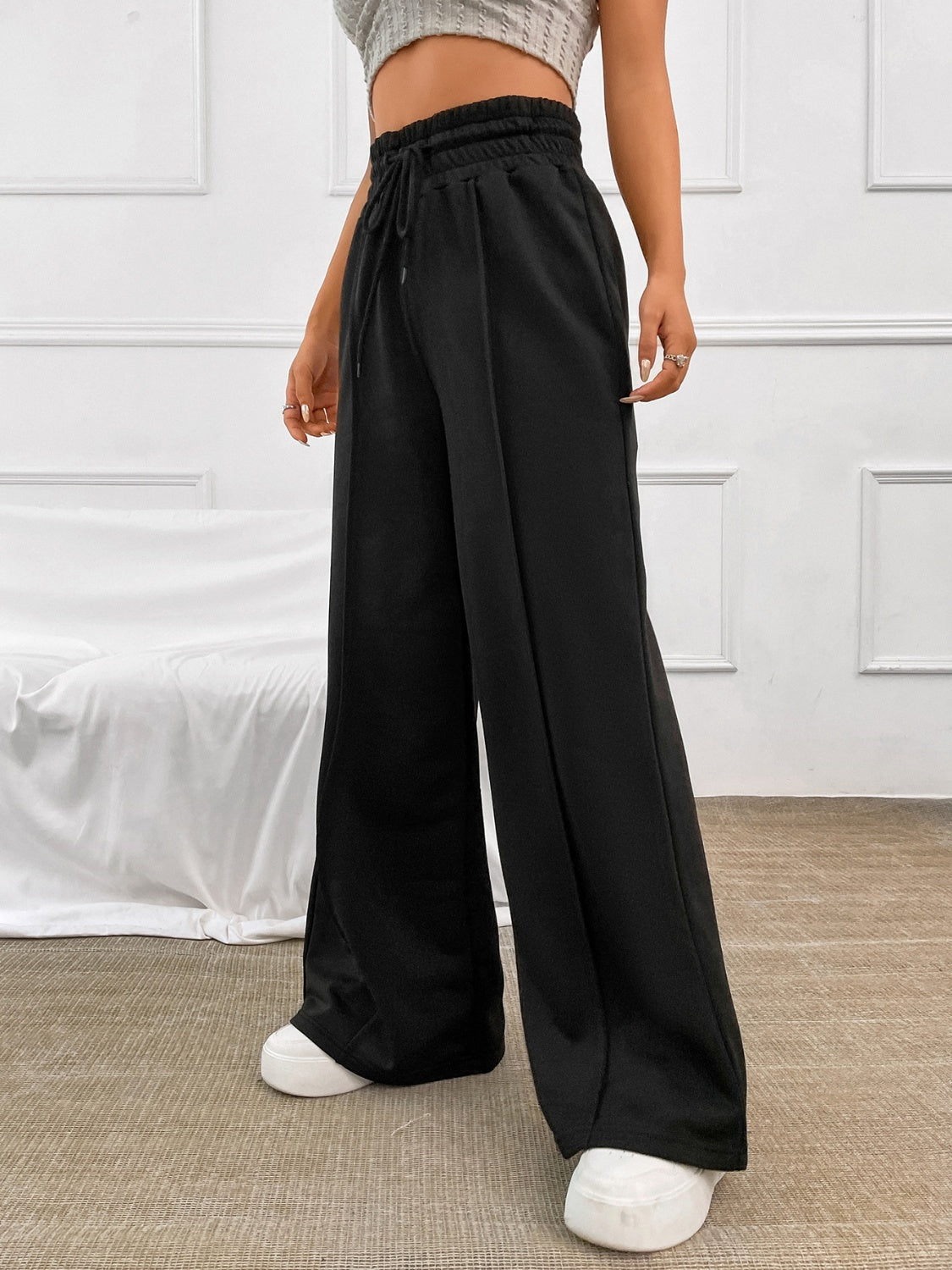 Honey Drawstring Elastic Waist Wide Leg Pants