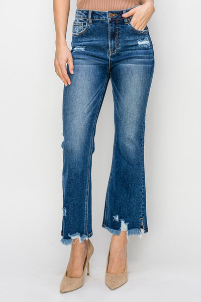 RISEN High Waist Raw Hem Flare Jeans