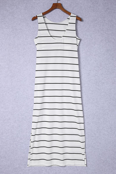 Striped Slit Sleeveless Maxi Dress