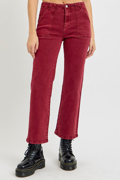 RISEN Full Size High Rise Straight Jeans with Patch Pockets