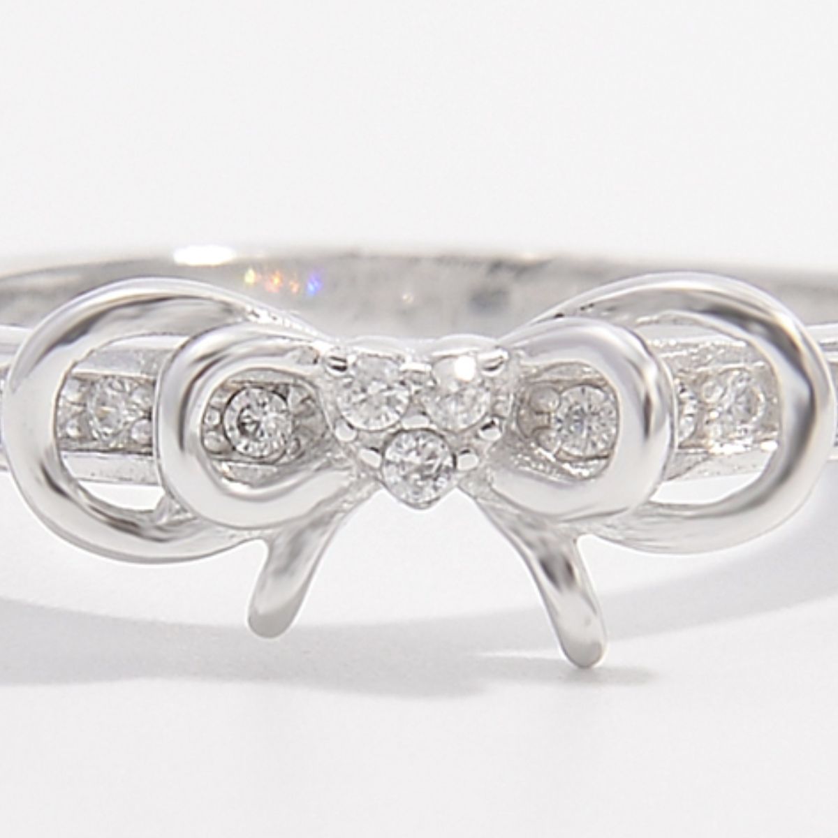 925 Sterling Silver Inlaid Zircon Bow Ring