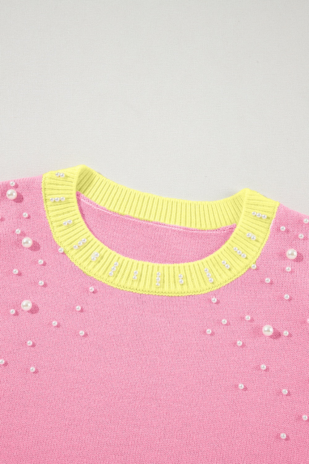 Pearl Detail Contrast Round Neck Sweater