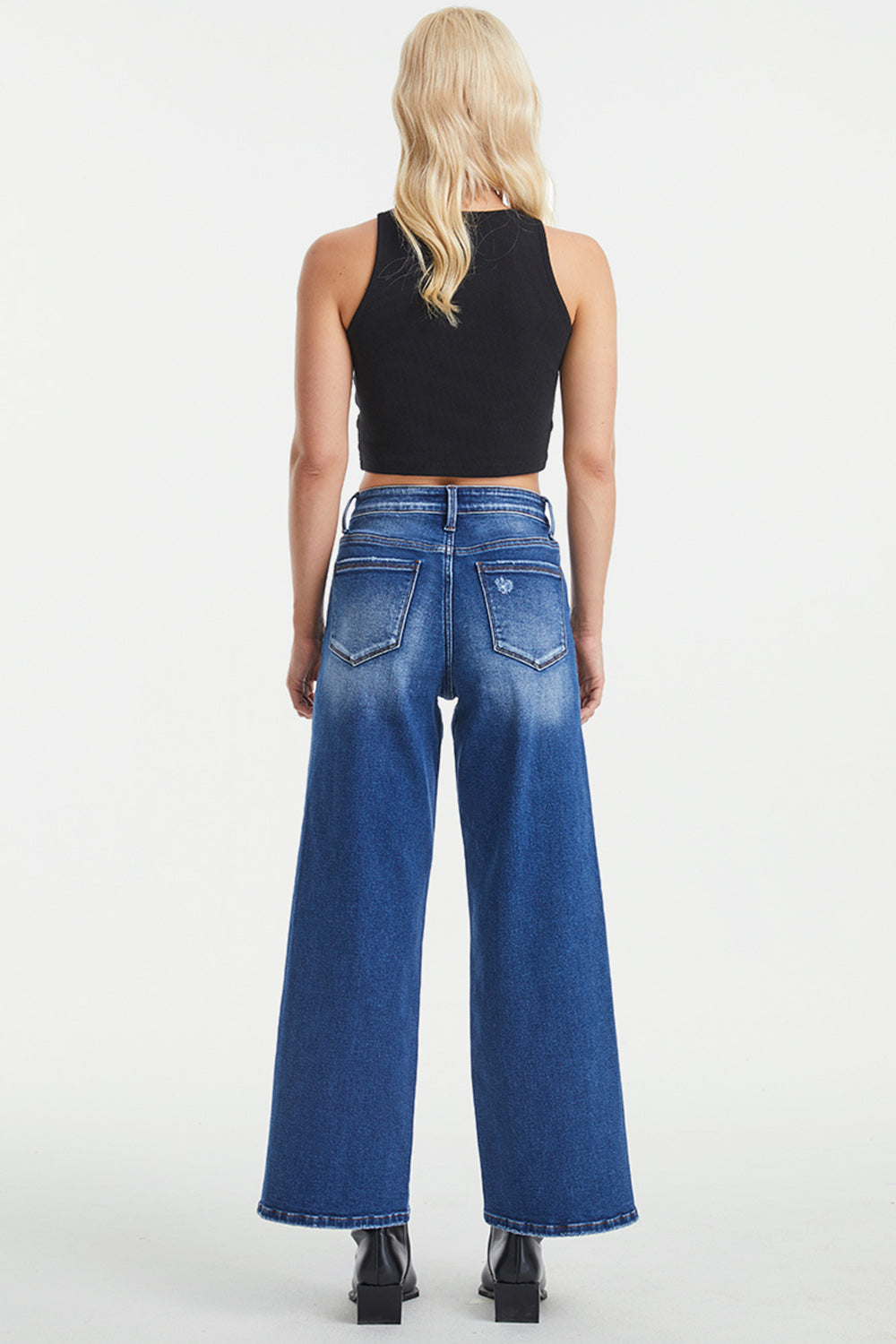 BAYEAS Full Size High Waist Two-Tones Patched Wide Leg Jeans