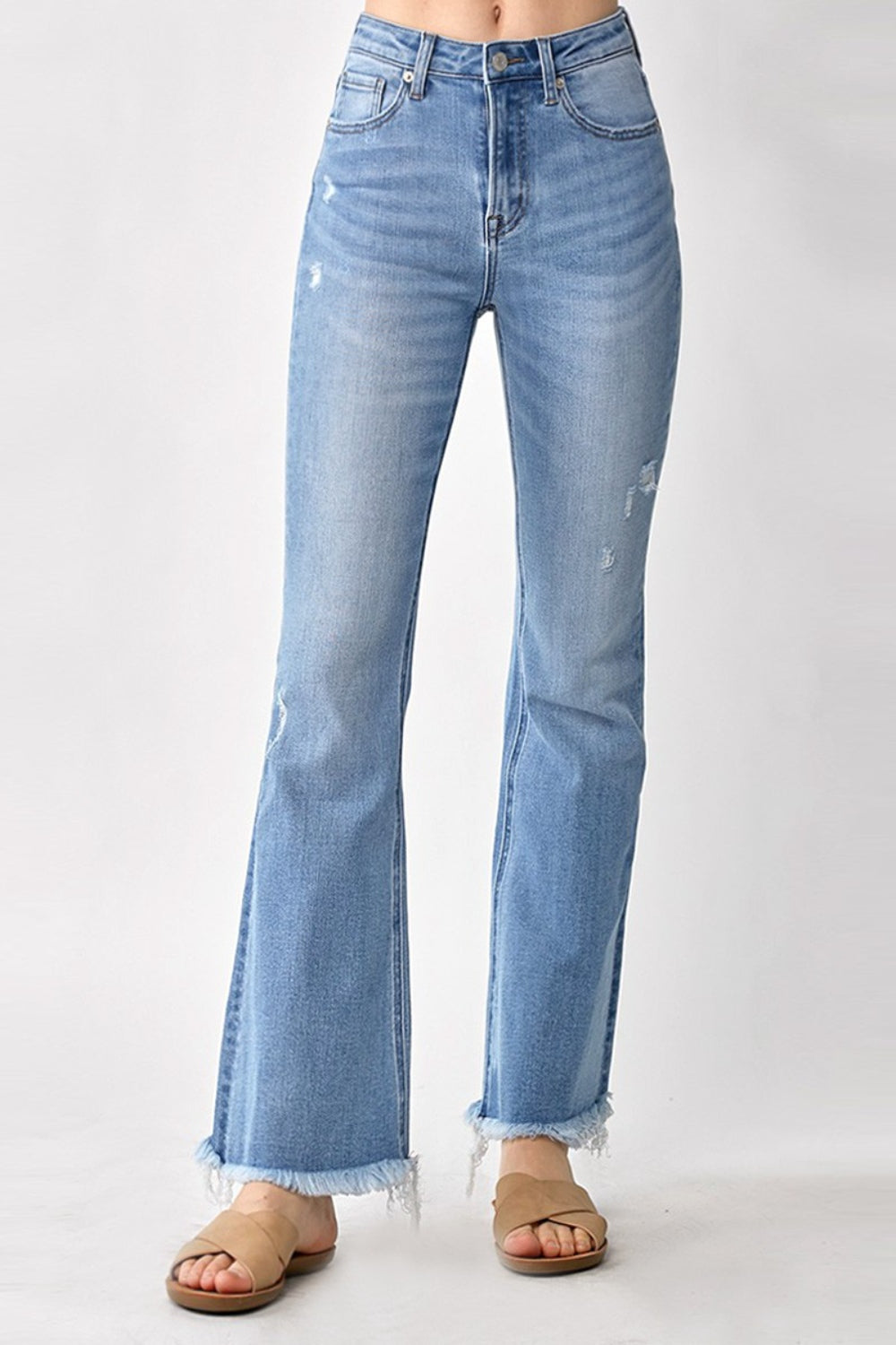 RISEN High Rise Frayed Hem Bootcut Jeans