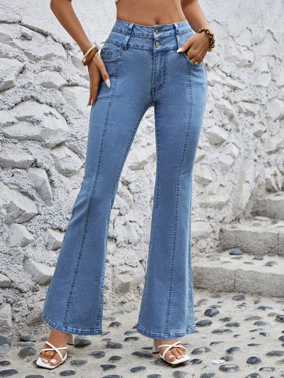 High Waist Flare Jeans with Pockets