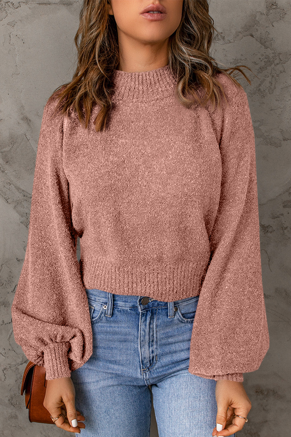 Ribbed Trim Balloon Sleeve Sweater