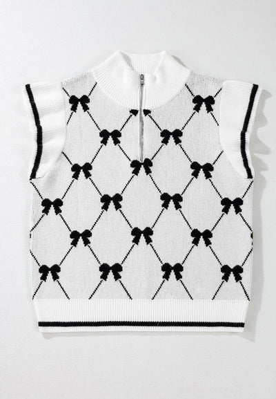 Bow Half Zip Sweater Vest