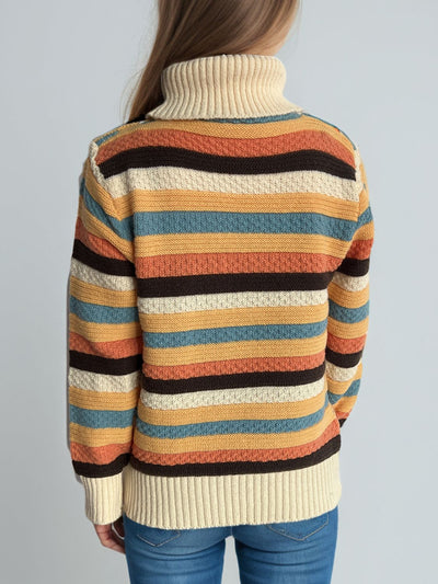 Contrast Stripes Turtleneck Long Sleeve Sweater