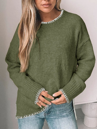 Perfee Round Neck Long Sleeve Sweater