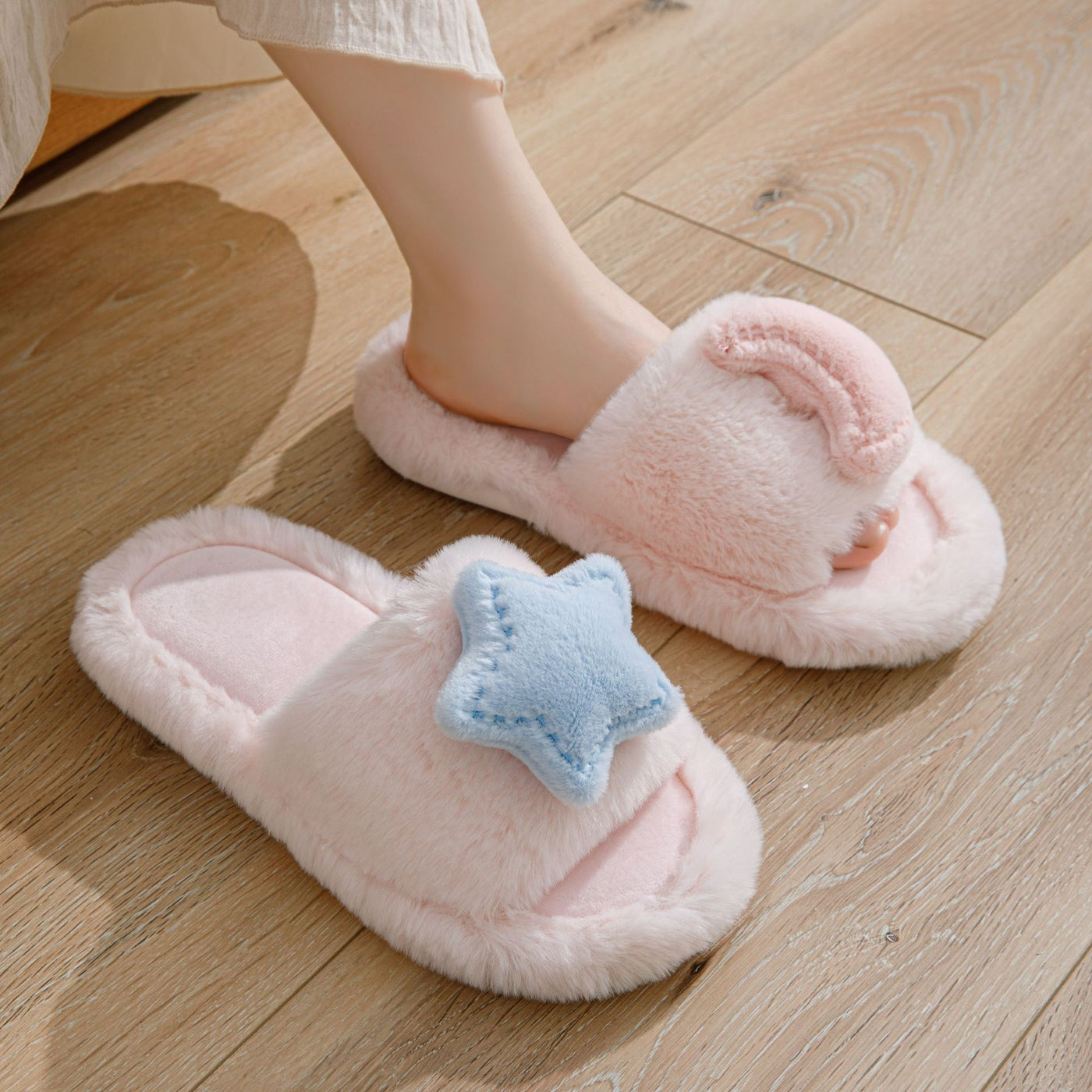 Xingyue Contrast Color Opening Cotton Slippers Home Plush