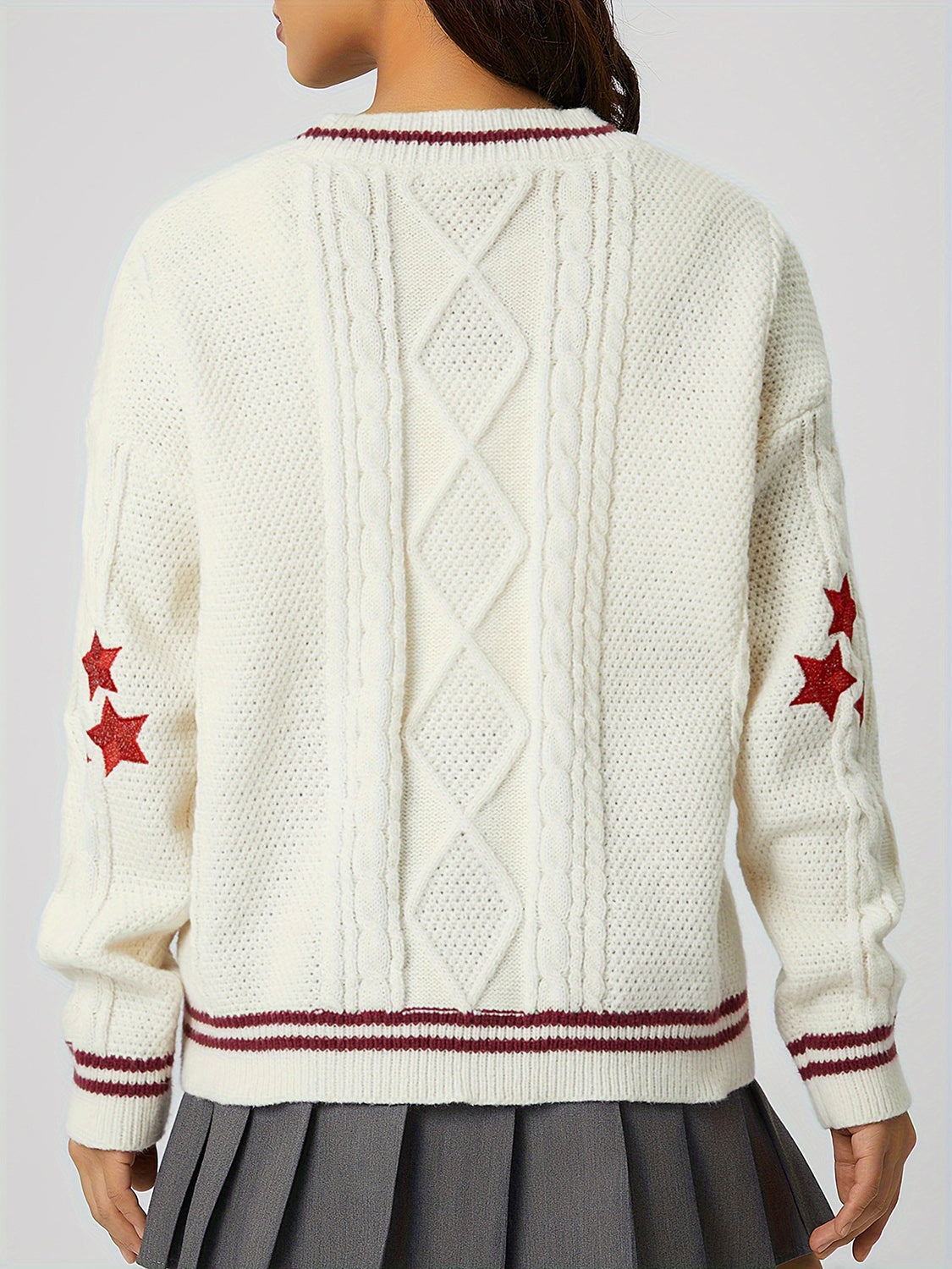 Star Embroidered V-Neck Long Sleeve Cardigan