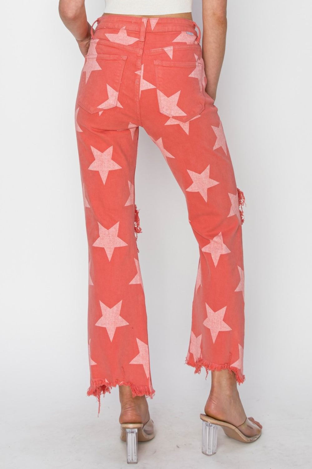 RISEN Full Size Distressed Raw Hem Star Pattern Jeans