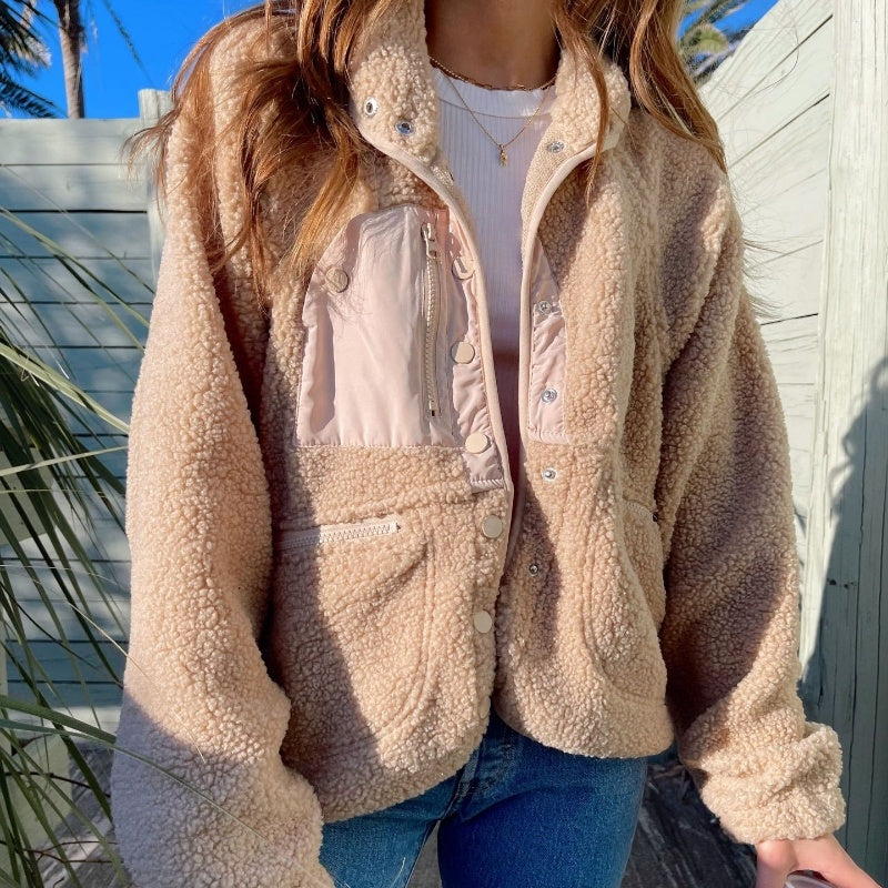 Short Cardigan Plush Jacket LambC