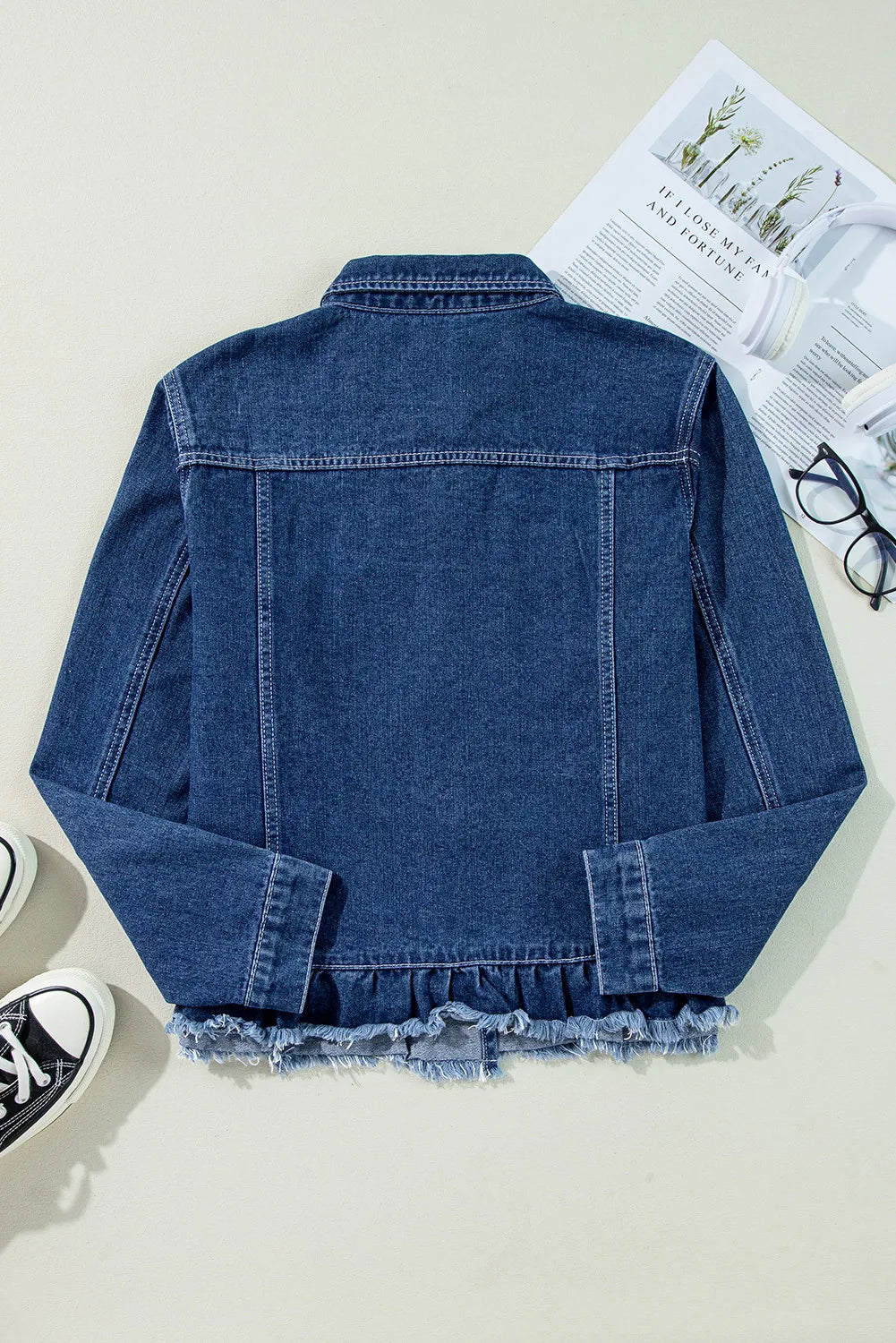 Raw Hem Long Sleeve Denim Jacket