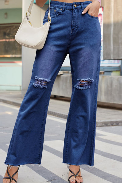 Distressed Buttoned Loose Fit Jeans