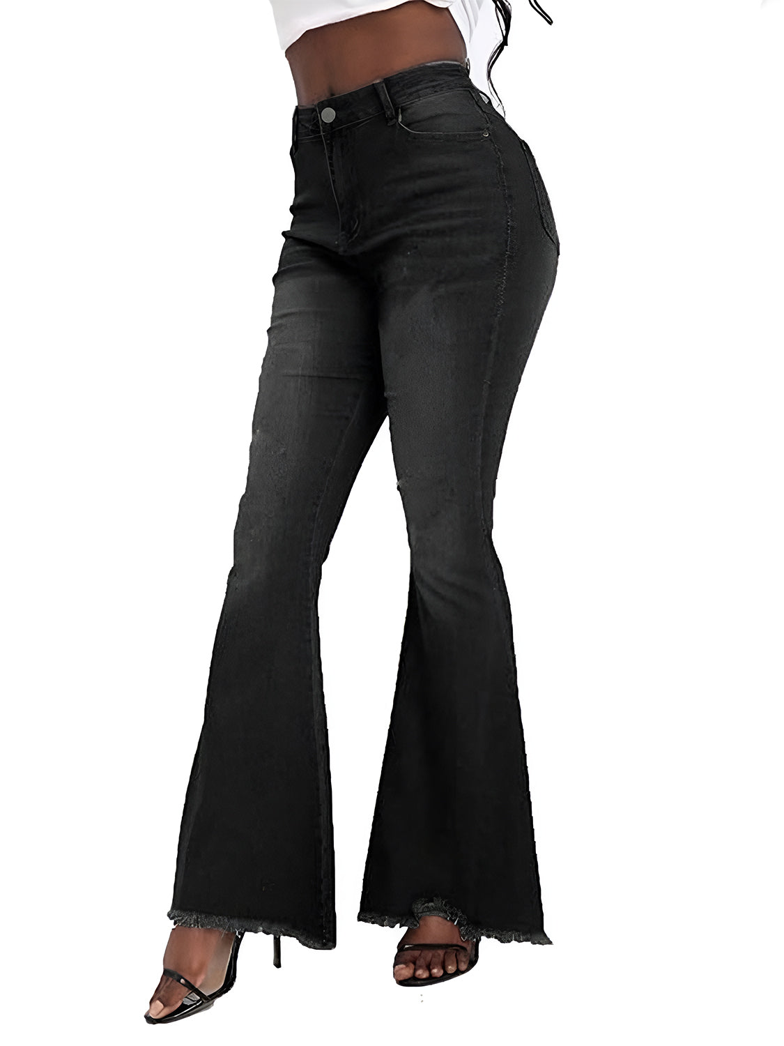 Raw Hem Flare Jeans with Pockets