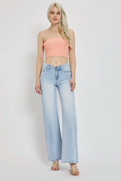 RISEN Full Size Wide Leg V Dipped Front Waist Jeans