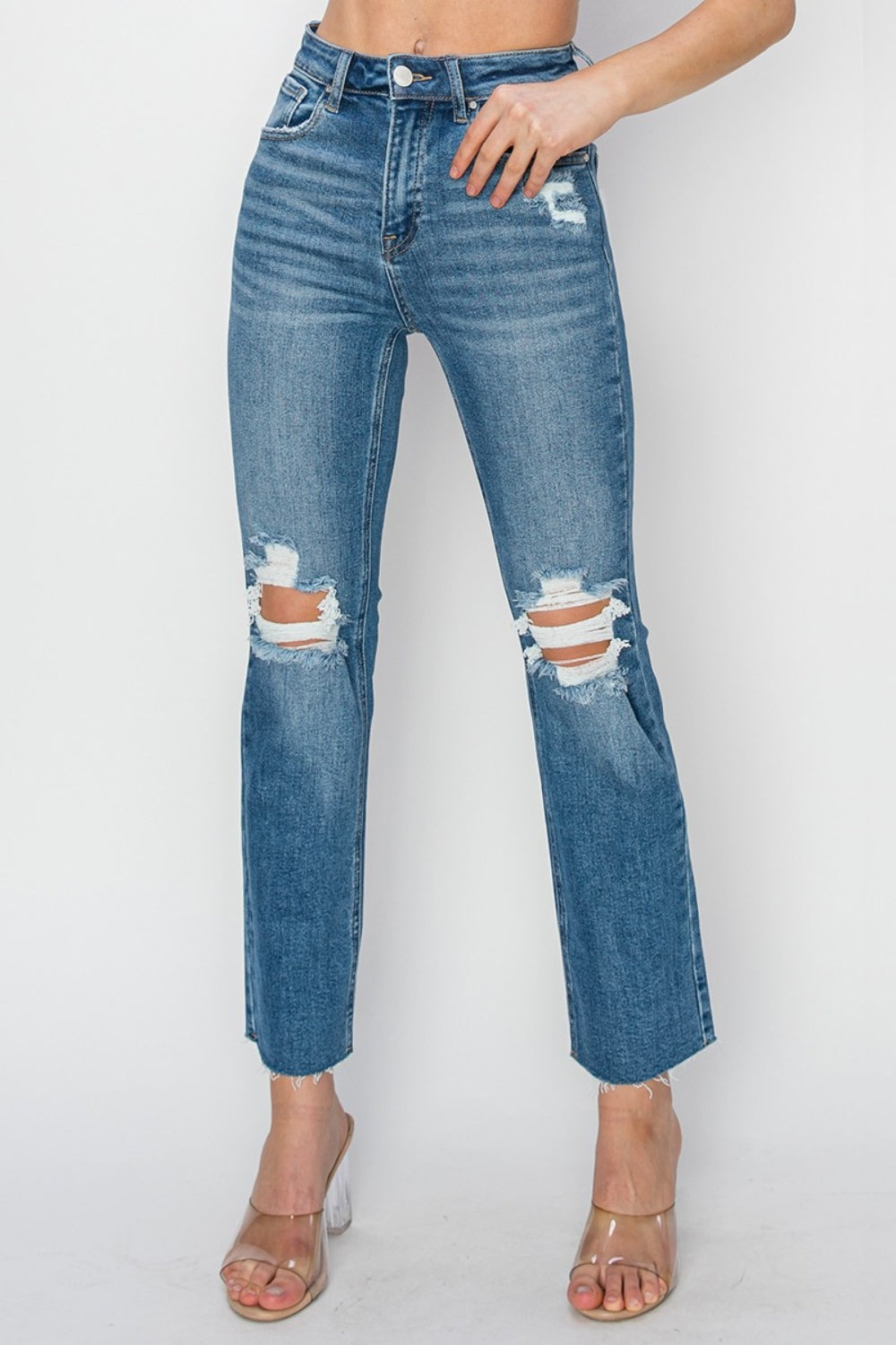 RISEN High Rise Distressed Ankle Jeans