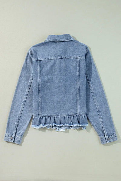 Raw Hem Long Sleeve Denim Jacket