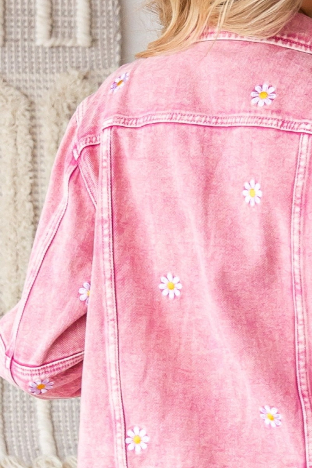 Veveret Daisy Print Button Up Denim Jacket