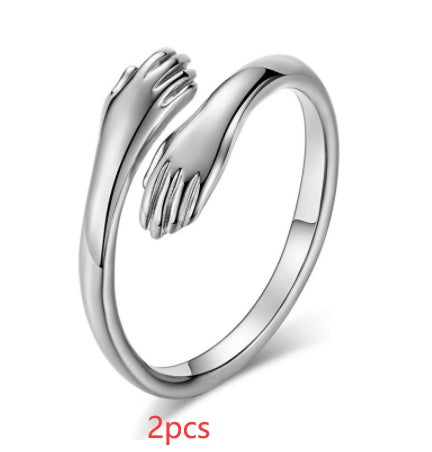 Alloy Simple Hands Hug Ring Opening Adjustable Jewelry