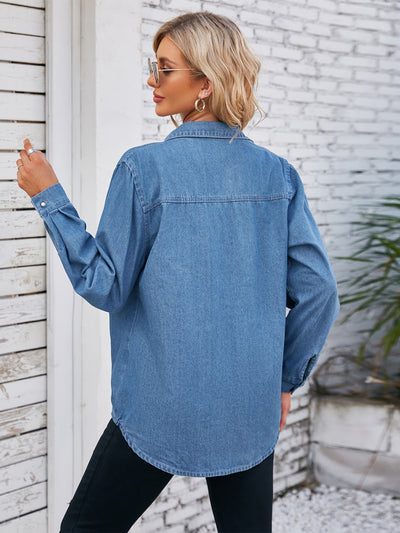 Button Up Collared Neck Denim Jacket