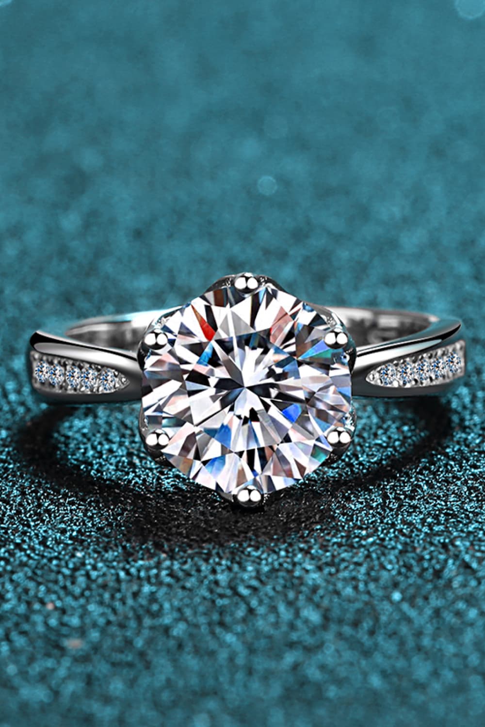 3 Carat Moissanite Rhodium-Plated Side Stone Ring