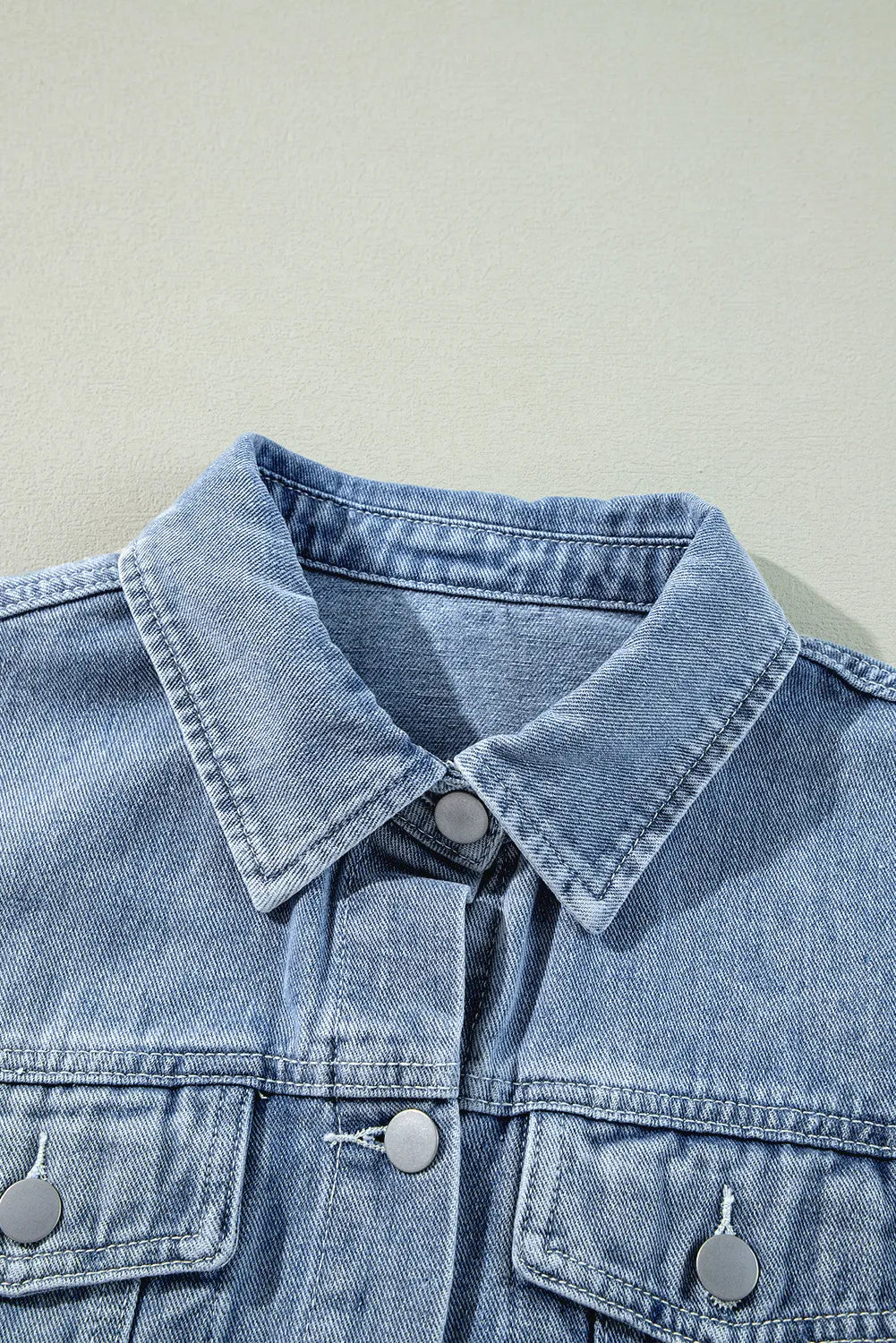 Raw Hem Long Sleeve Denim Jacket