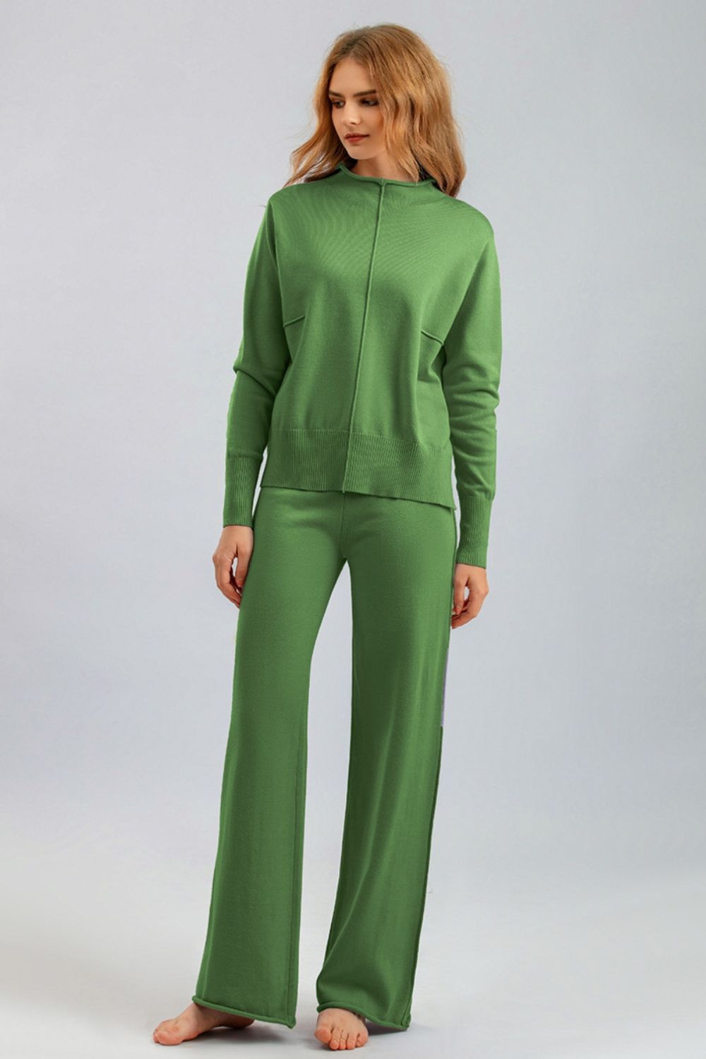 Basic Bae Mock Neck Long Sleeve Top and Pants Sweater Set