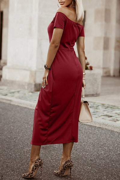 Off-Shoulder Short Sleeve Split Dress