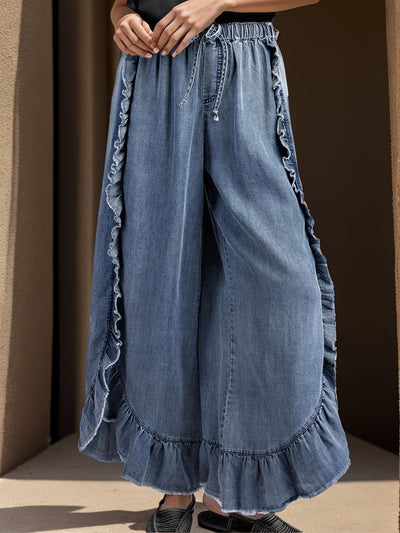 MeiMei Drawstring Ruffled Wide Leg Jeans