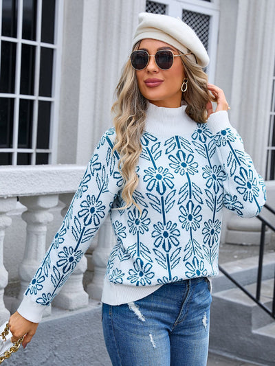 Angel Wings Flower Turtleneck Long Sleeve Sweater