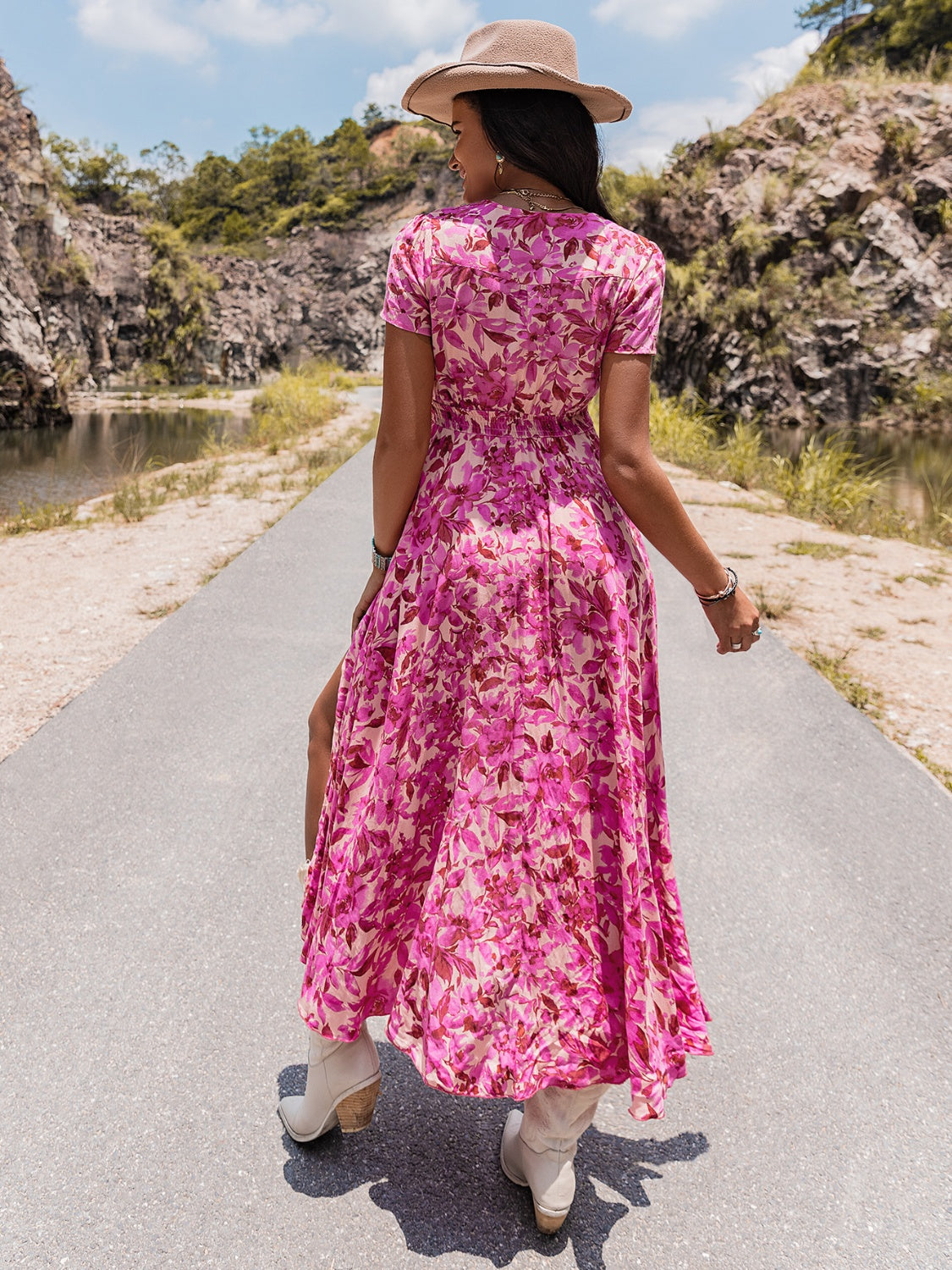 Floral V-Neck Slit Dress