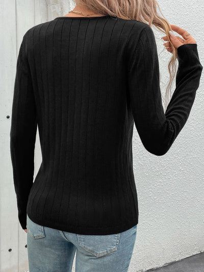 Perfee V-Neck Long Sleeve Knit Top