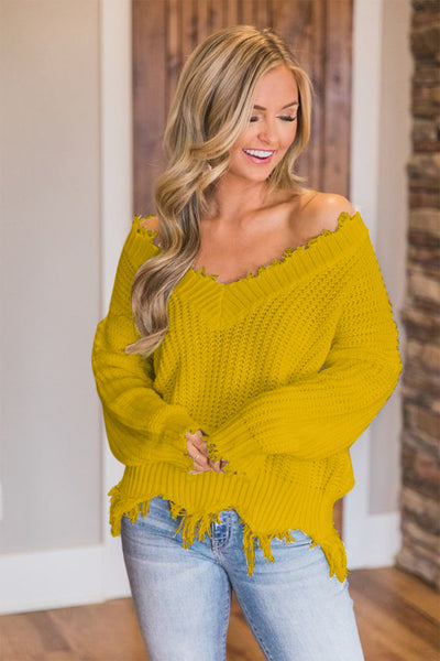 Frayed Hem Dropped Shoulder Sweater