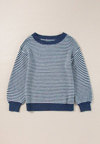 Striped Boat Neck Long Sleeve Sweater