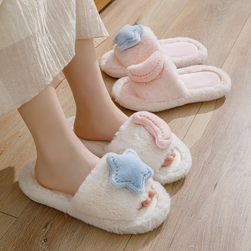 Xingyue Contrast Color Opening Cotton Slippers Home Plush