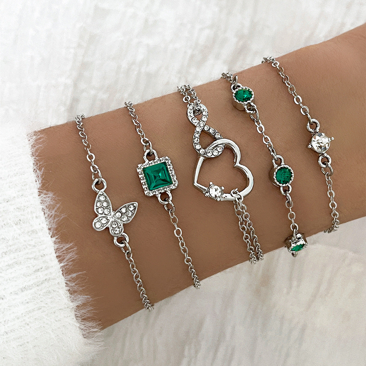 Bohemian 5pc Green Crystal Bracelets Jewelry