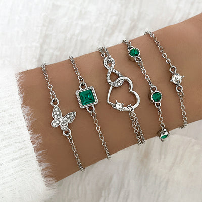 Bohemian 5pc Green Crystal Bracelets Jewelry