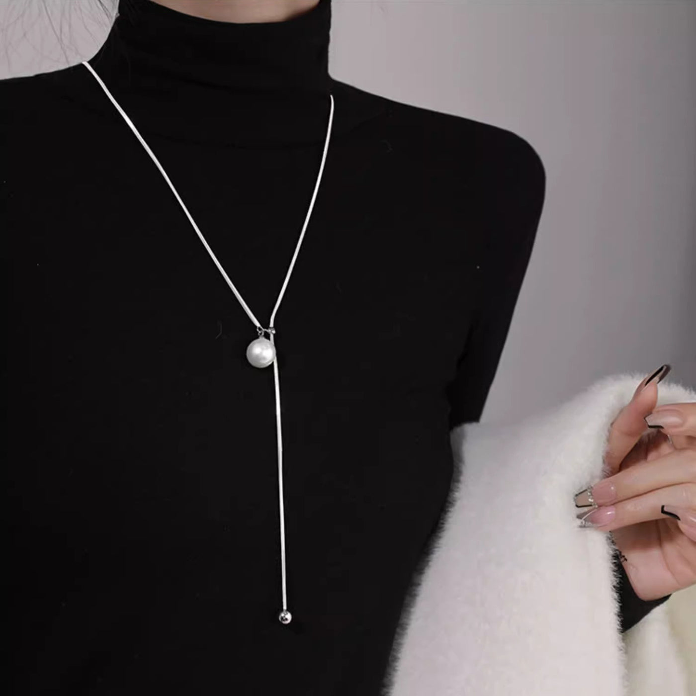 Ins Round Ball Ring Long Necklace Fashion Personality Temperament Sweater Chain Fall Winter Women's Jewelry