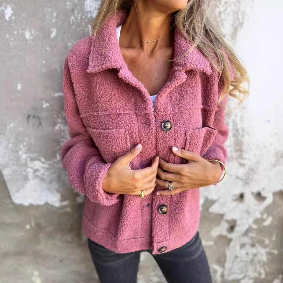 Women's Lapel Single Breasted Lamb Wool Coat