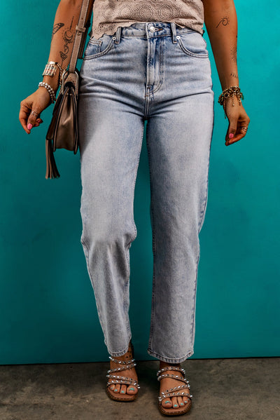 Pocketed Mid-Rise Waist Jeans